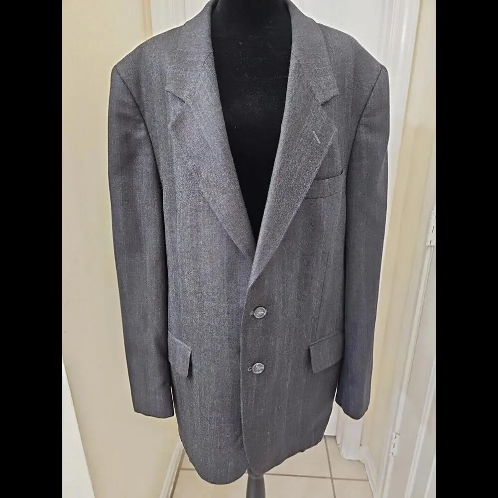 Andre Villard Paris Men's Suit Jacket Gray Wool Pinstriped Lined 44L